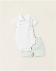 Детский комплект с рисунком на пике, белый/зеленый Zippy