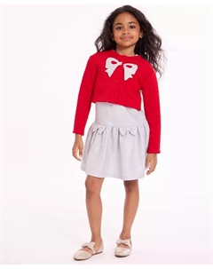 Детский набор для девочек 2T-6X: платье из фольгированного трикотажа и кардиган с бантом, серый Bonnie jean