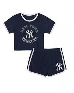 Детский комплект из 2 предметов: футболка и шорты New York Yankees Double Run в темно-синем цвете Outerstuff