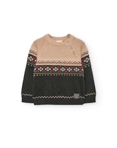 Детский джемпер с узором бордюра и круглым вырезом, темно-серый Boboli