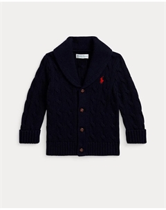 Детская вязаная кофта для мальчика с вязкой «коса» и с мотивом лошадки, темно-синий Polo ralph lauren
