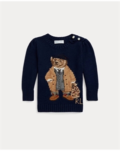 Джемпер для девочки с круглым вырезом и медвежонком Polo, темно-синий Polo ralph lauren