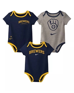 Детский набор из 3 боди для мальчиков и девочек Milwaukee Brewers Authentic Collection Nike