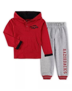 Пуловер с капюшоном и спортивные штаны Arkansas Razorbacks Poppies для мальчиков Cardinal серого цвета с бежевым рисунком Arkansas Razorbacks, красный Colosseum