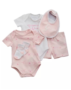 Комплект для девочек: 5 предметов (боди, шорты, слюнявчик и носочки) Guess