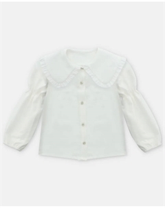 Детская хлопковая рубашка с длинными рукавами и воротником-беберола цвета слоновой кости Martin aranda