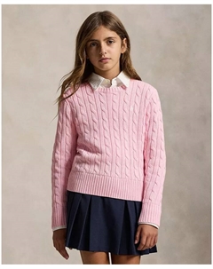 Детская вязаная кофта с длинным рукавом и ажурным узором для девочек 7-16 лет, розовый Polo ralph lauren