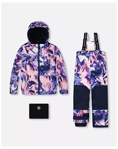 Детский двухкомпонентный комбинезон Teknik для девочки розово-голубой мраморный Deux par deux
