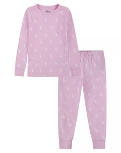 Детский пижамный комплект для девочек 2T-4T с длинным рукавом: футболка и штаны, розовый Polo ralph lauren