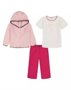 Детский набор для девочек из трех предметов: футболка с длинным рукавом, худи и брюки, розовый Tommy hilfiger