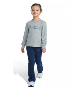 Комплект для малышек и девочек из двух предметов: футболка с круглым вырезом и расклешенные брюки, мультиколор Adidas