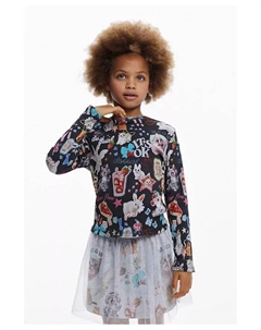 Детская футболка с длинным рукавом и котиком, серый Desigual