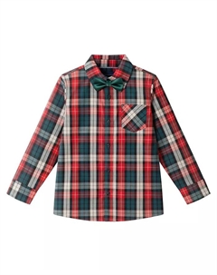 Детская зеленая/красная/бежевая клетчатая рубашка на пуговицах с бабочкой Andy & evan