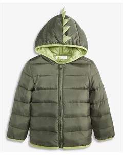 Мальчиковая куртка с капюшоном Dino Puffer для малышей 2T-4T, зеленый Epic threads