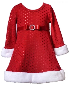 Длинное платье для девочки с рукавами и блестящими точками в стиле Санта, красный Bonnie baby