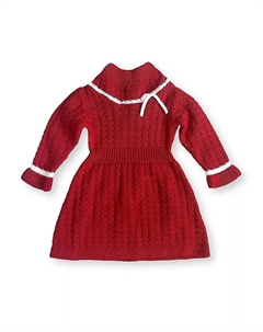 Детское платье-свитер для девочек с воротником-стойкой, рюшами на манжетах и косой вязкой, красный Hope & henry