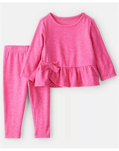 Детский комплект для девочек из двух предметов: топ с бантом и плиссированной кокеткой и расклешенные леггинсы, розовый Carter`s
