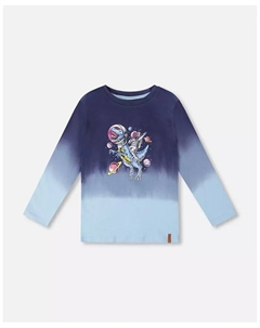 Длинный рукав хлопковая футболка с градиентом синий Deux par deux