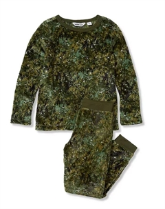Детский комплект пижамы из плюшевой флисовой ткани с длинными рукавами, зеленый Lands' end
