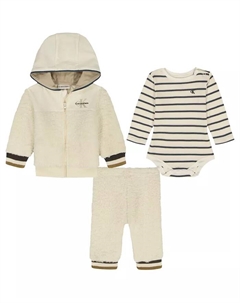 Комплект для мальчиков из 3 предметов: боди, худи и штаны, слоновая кость/кремовый Calvin klein