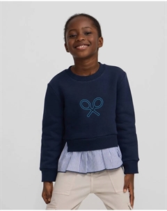 Толстовка для девочки комбинированная с оборкой темно-синяя Silbon