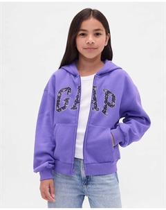 Открытая толстовка для девочки с логотипом на груди, фиолетовый Gap