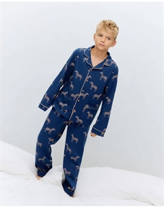 Детская пижама длинная с пуговицами, вязаная, с принтом зебры, синий Cotton juice