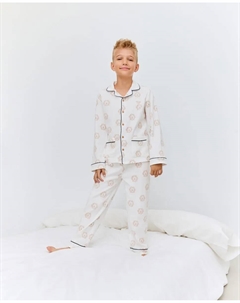 Детская пижама длинная с пуговицами, с леопардовым принтом, синий Cotton juice