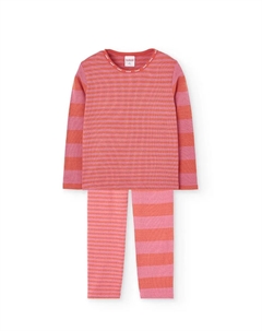 Детская пижама с полосатым принтом и круглым вырезом, розовый Boboli