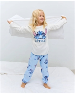 Длинная велюровая пижама с фантазийным принтом Стич для девочки, белый Cotton juice