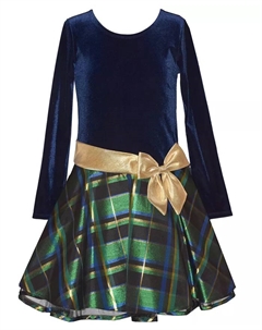 Длинное платье-хипстер в клетку с длинными рукавами для девочек 7-16 лет, синий Bonnie jean