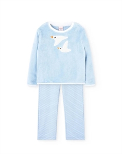 Детская велюровая пижама с рисунком спереди, светло-голубой Boboli