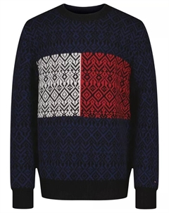 Мальчиковый свитер с воротником-гольф и жаккардовым флагом, синий Tommy hilfiger