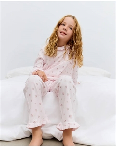 Детская ночная рубашка длинная с длинными рукавами, с складками и цветочным воротником, розовый Cotton juice