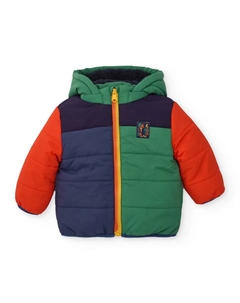 Стеганая детская куртка в цветных блоках зеленого, темно-синего и оранжевого цветов Tuc tuc