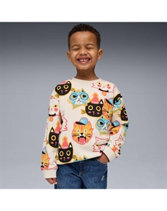 Детская толстовка с круглым вырезом и узором Moody Cat, белый Puma