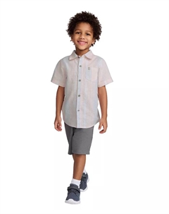Детский комплект для мальчиков: полосатая рубашка на пуговицах и шорты из потертого твила (2 предмета) Calvin klein