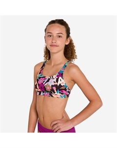 Бикини-топ бюстье для девочек с цветочным принтом, регулируемый, 500 Nora Azalea, черный Olaian