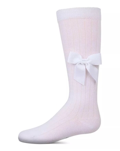 Большие ребристые эластичные носки до колена с бантом из хлопка, белый Memoi