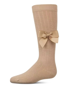 Большие ребристые эластичные носки до колена с бантом из хлопка, загар/бежевый Memoi