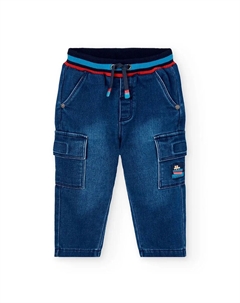 Детские джинсы с эластичным поясом и карманами-карго, темно-синий Boboli