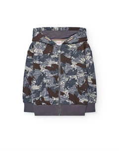 Детская плюшевая куртка с капюшоном и застежкой-молнией, темно-серый Boboli