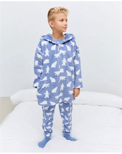 Халат с застежкой-молнией и карманом для мальчика, синий Cotton juice