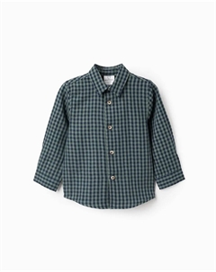 Детская рубашка для мальчика, 100% хлопок с узором виши, темно-синий/зеленый Zippy