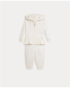 Комплект для маленькой девочки свитшот и джоггеры из велюра, светло-бежевый Polo ralph lauren