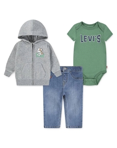 Набор из 3 предметов (боди, худи с капюшоном и молнией, джинсы) для мальчика, зеленый Levi's®