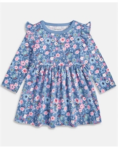 Платье для девочек с длинным рукавом и цветочным принтом, синий First impressions