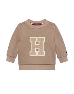 Свитшот для мальчика с текстурированным логотипом спереди, песочный Tommy hilfiger