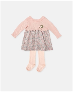 Детский комплект: платье из трикотажа и ткани с колготками, розовый Tutto piccolo