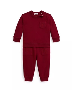 Детский комплект для мальчиков из двух предметов: свитшот и джоггеры с вафельной отделкой, красный Polo ralph lauren